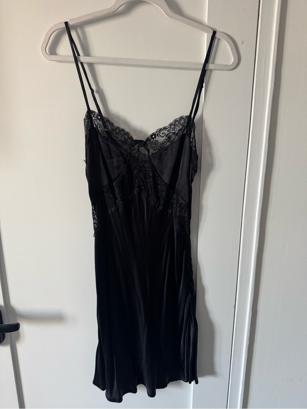 Nasty Gal Black Satin Lace-Trim Mini Slip Dress